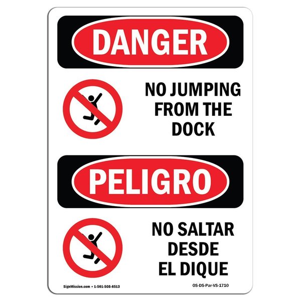 Signmission OSHA Sign, No Jumping From Dock Bilingual, 14in X 10in Rigid Plastic, 10" W, 14" L, Spanish OS-DS-P-1014-VS-1710
